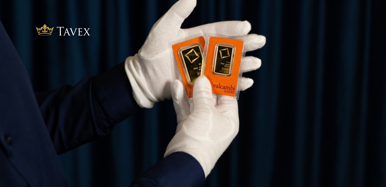 Valcambi gold bars being held